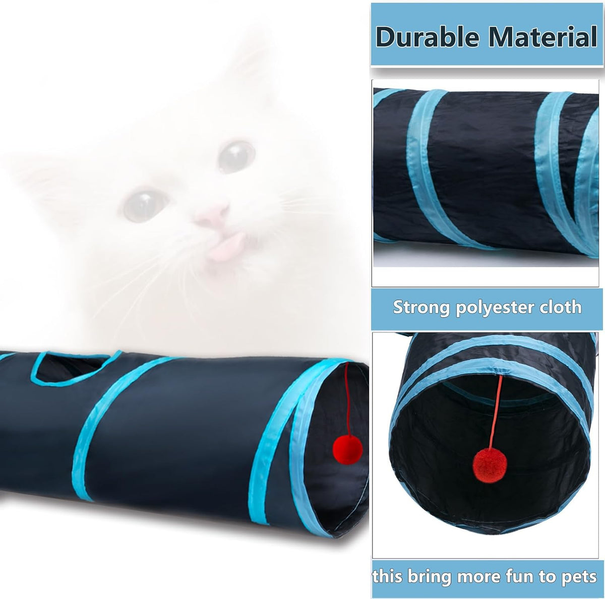 Cat Tunnel Tube Toys，Tunnels for Indoor Cats - 2 Way Black Blue - image 4