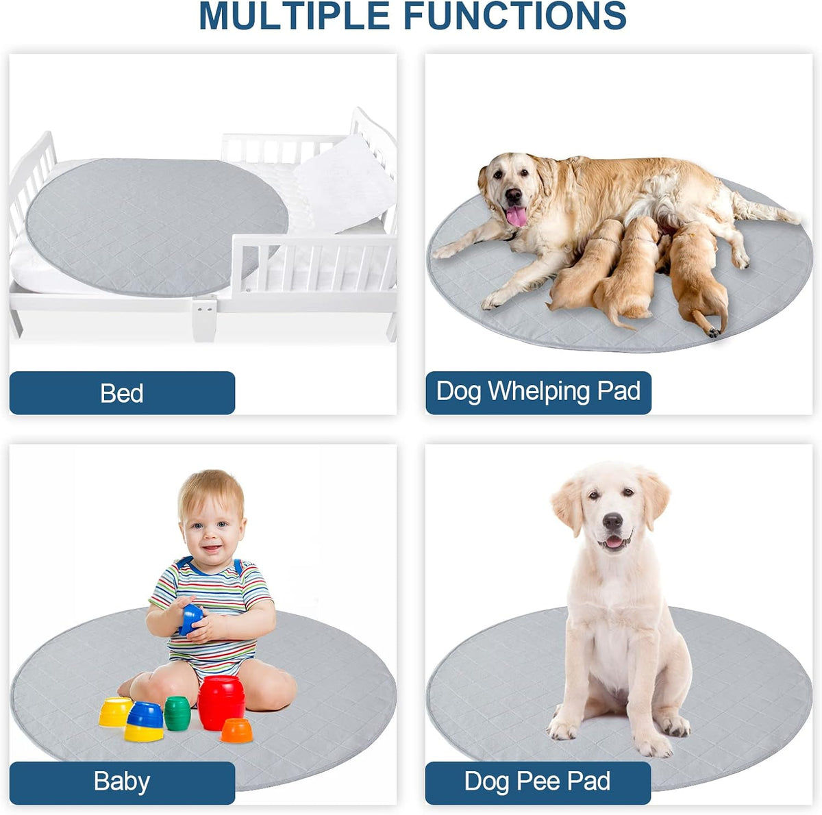 Washable Reusable Pee Pads for Dogs 2 Pack - 36" Round 2 Pack / Gray - image 4