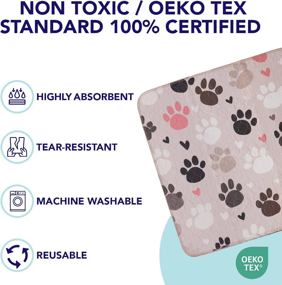 PUPIBOO Washable Pee Pads for Dogs and Cats - Neutral Paws / 36 x 36 Inch (Pack of 2) - image 2