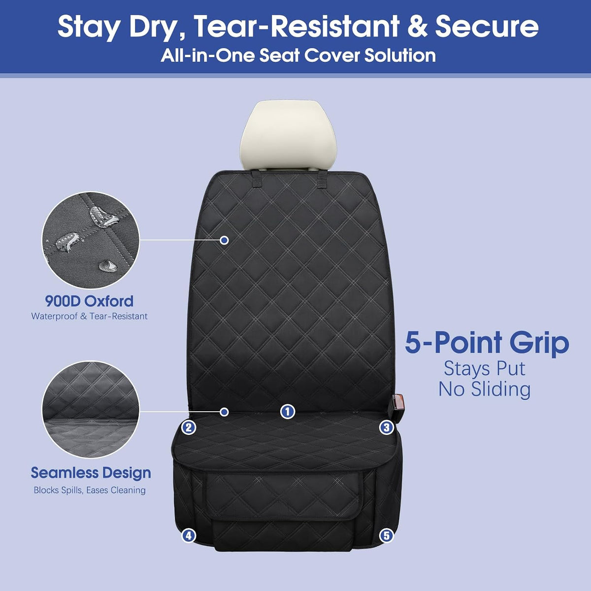 Front Seat Cover for Dogs with Side Flaps - 1_Pack / Black - image 3
