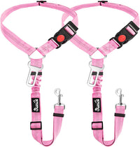 SlowTon Dog Seat Belt for Car - I.Pink / Medium/Large (Headrest + Clip)