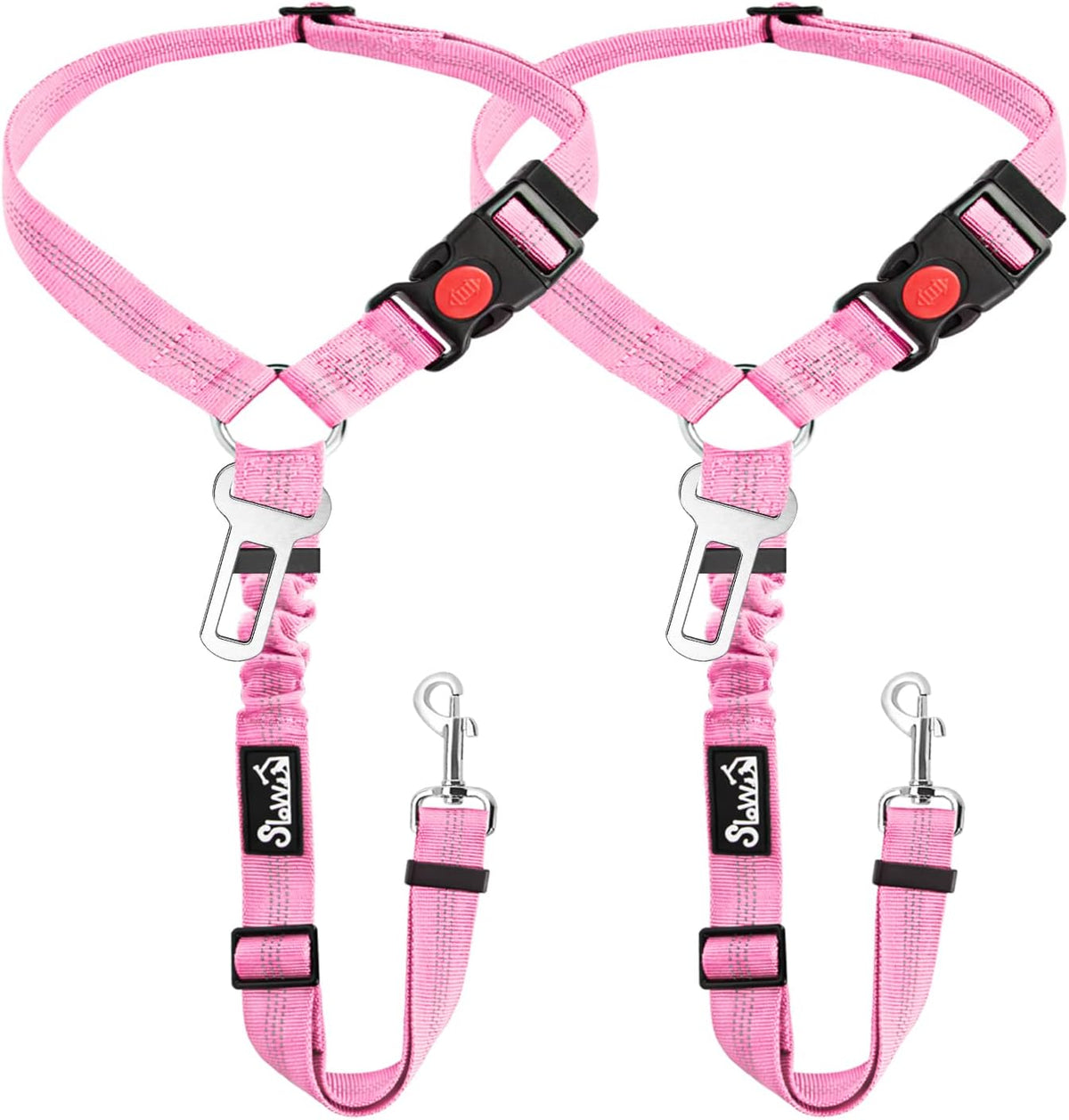 SlowTon Dog Seat Belt for Car - I.Pink / Medium/Large (Headrest + Clip)