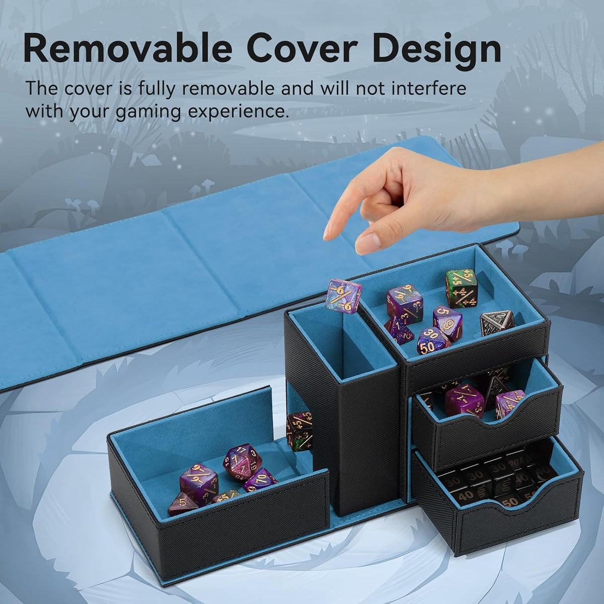 Stepane dice tray and dice tower storage box in black and red PU leather with drawers - view 31