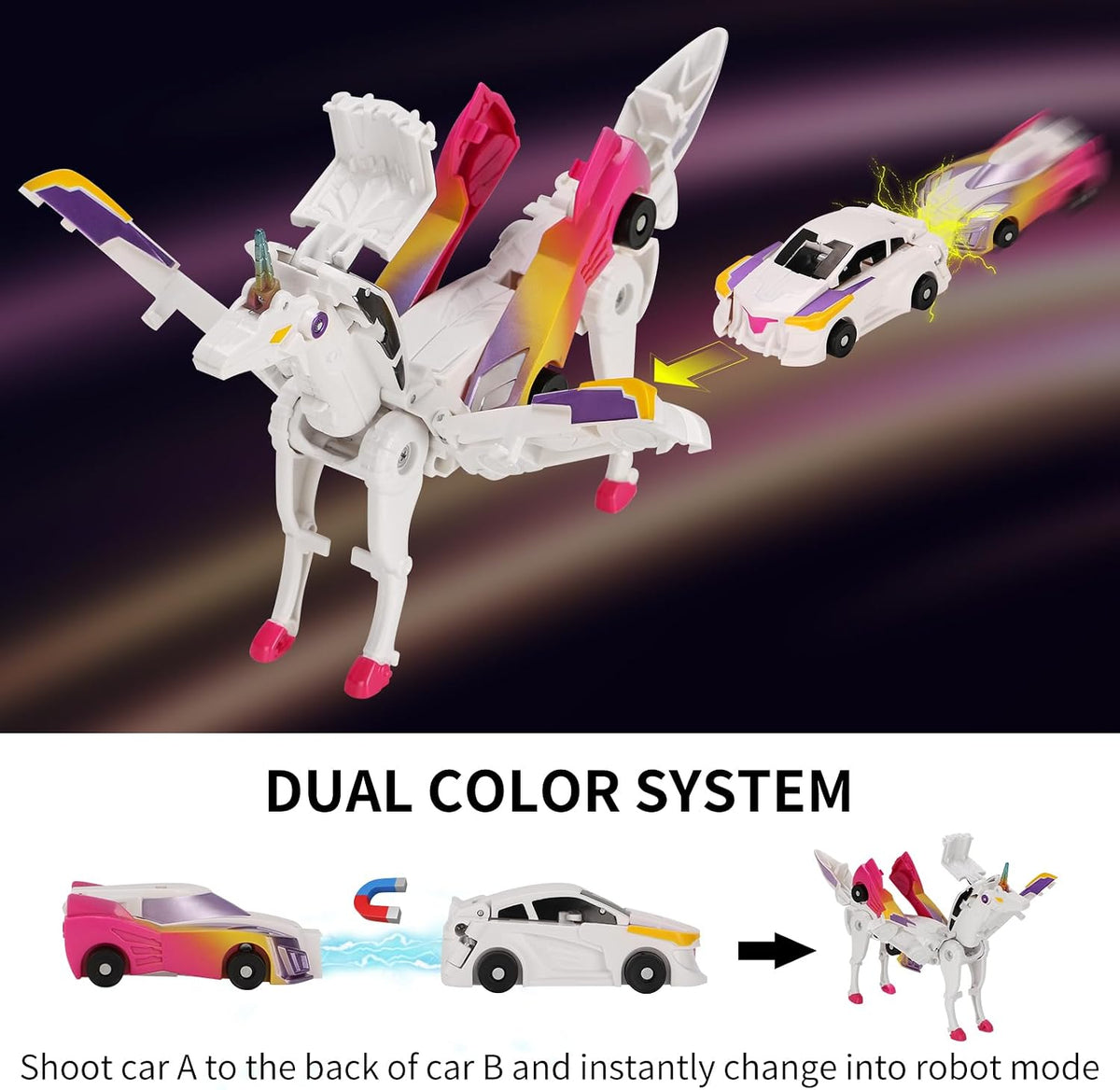 lavekywasa transforming unicorn car toy made from two collision sports cars - view 6