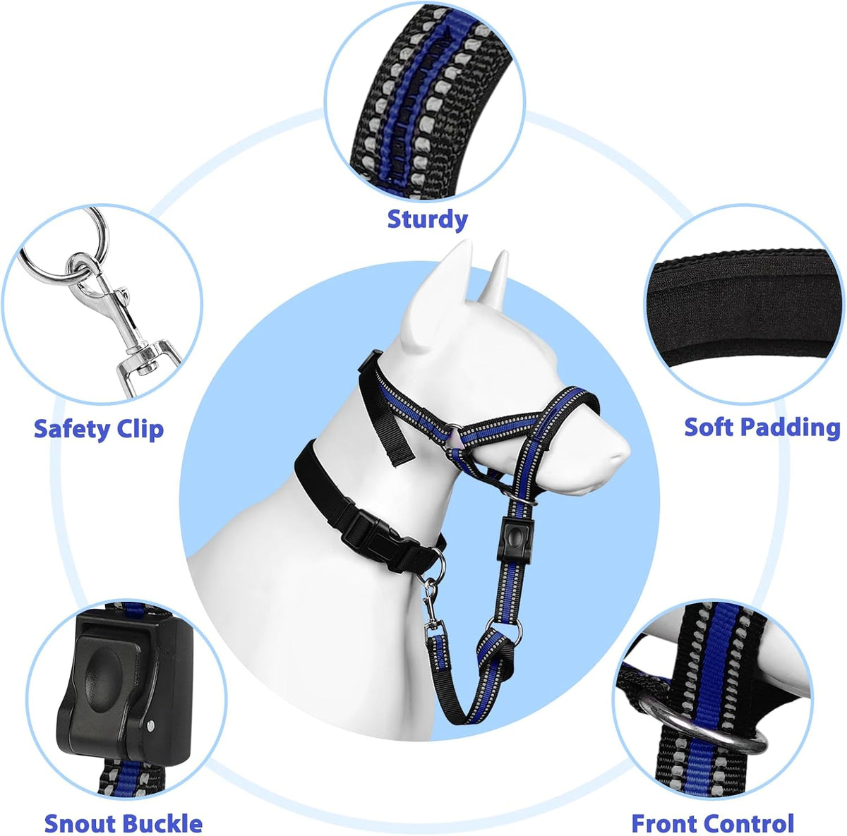Soft Dog Head Collar, Patented Padded No Pull Training Head Halter – Essentials for Dogs - Blue / XL (Snout 12"-17.5") - image 2