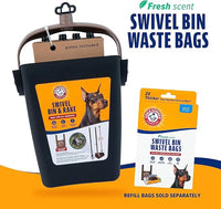 Arm & Hammer Dog Pooper Scooper Swivel Bin & Rake, Poop Scoop for Dogs, Black (2 Heavy Duty Scented Waste Bags Included)