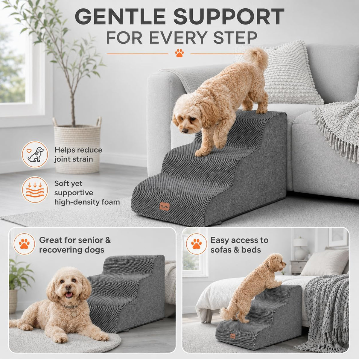 Made4Pets Dog Stairs Ramp for Small Dogs - Grey / 3.0 / 22.5"x15.7"x15.7"H - image 2