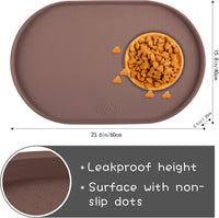 100% Waterproof 0.5" Raised Edge BPA Free Silicone Dog Food Mat - 24x16x0.5 Inch / Brown - image 2