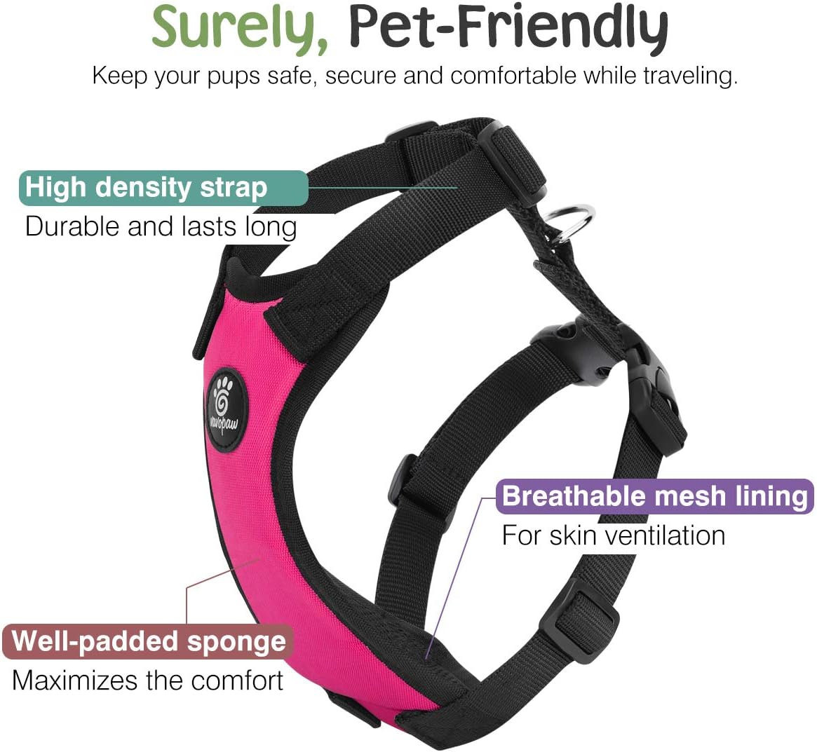 Dog Seat Belt Vest Harness for Car - Magenta / M (Chest: 19.7-26.4", Neck: 12.6-20.5") - image 3