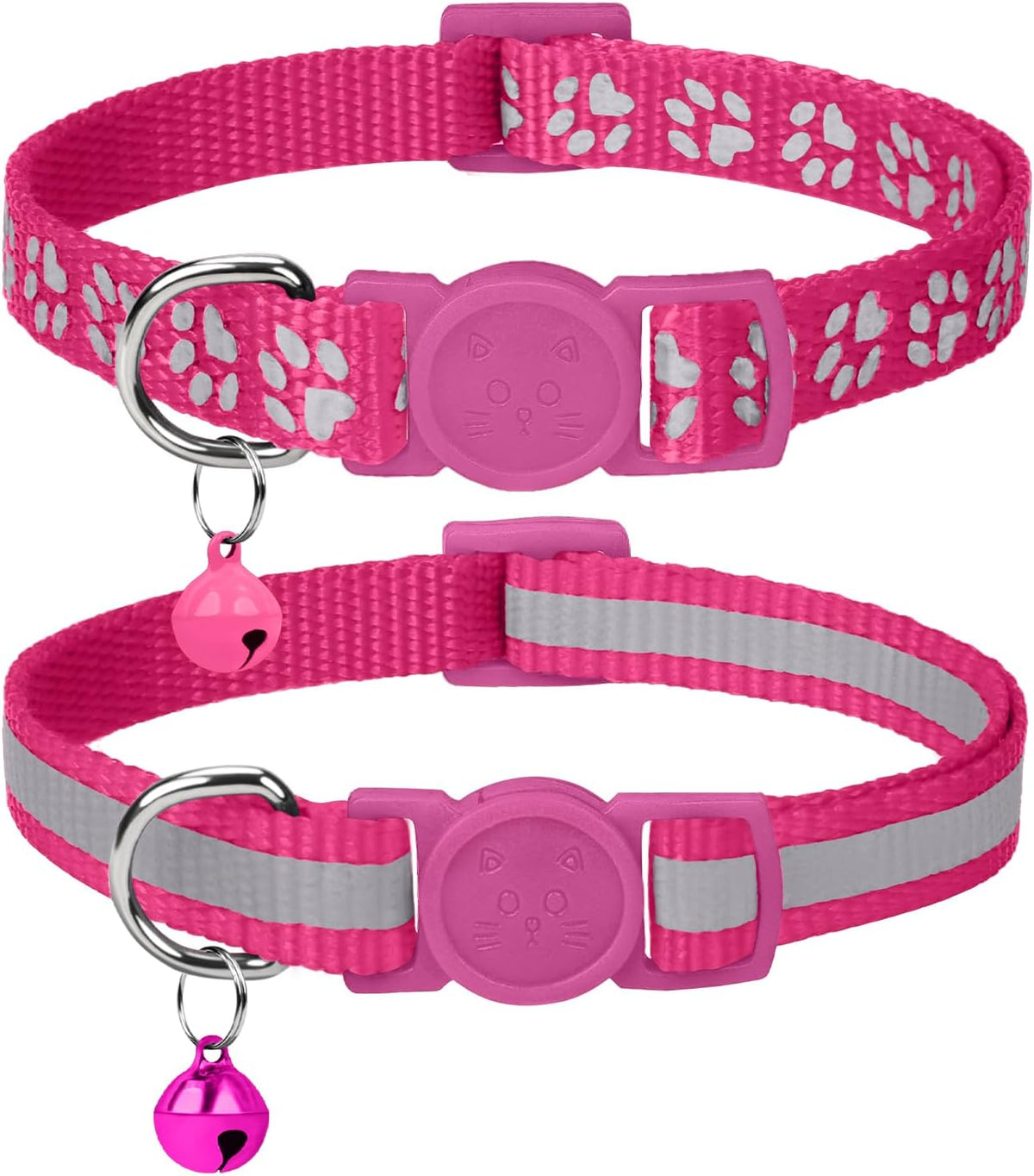 Taglory 2 Pack Reflective Breakaway Cat Collar with Bell - 7.5-12.5" / HotPink