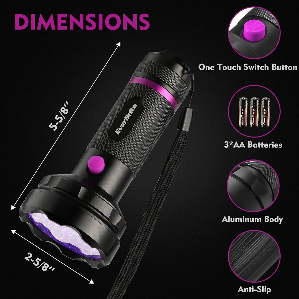 EverBrite 100 LED UV Blacklight Flashlight, 395nm for Pet Urine – Essentials for Dogs - 68 LED - image 2