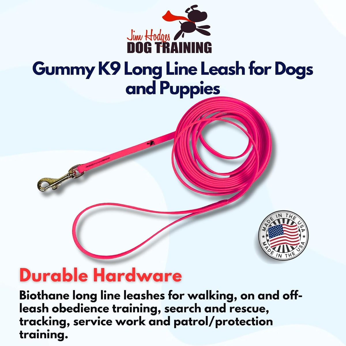 Biothane Long Line, Made in USA - Pink / 1/2" x 15ft - image 2