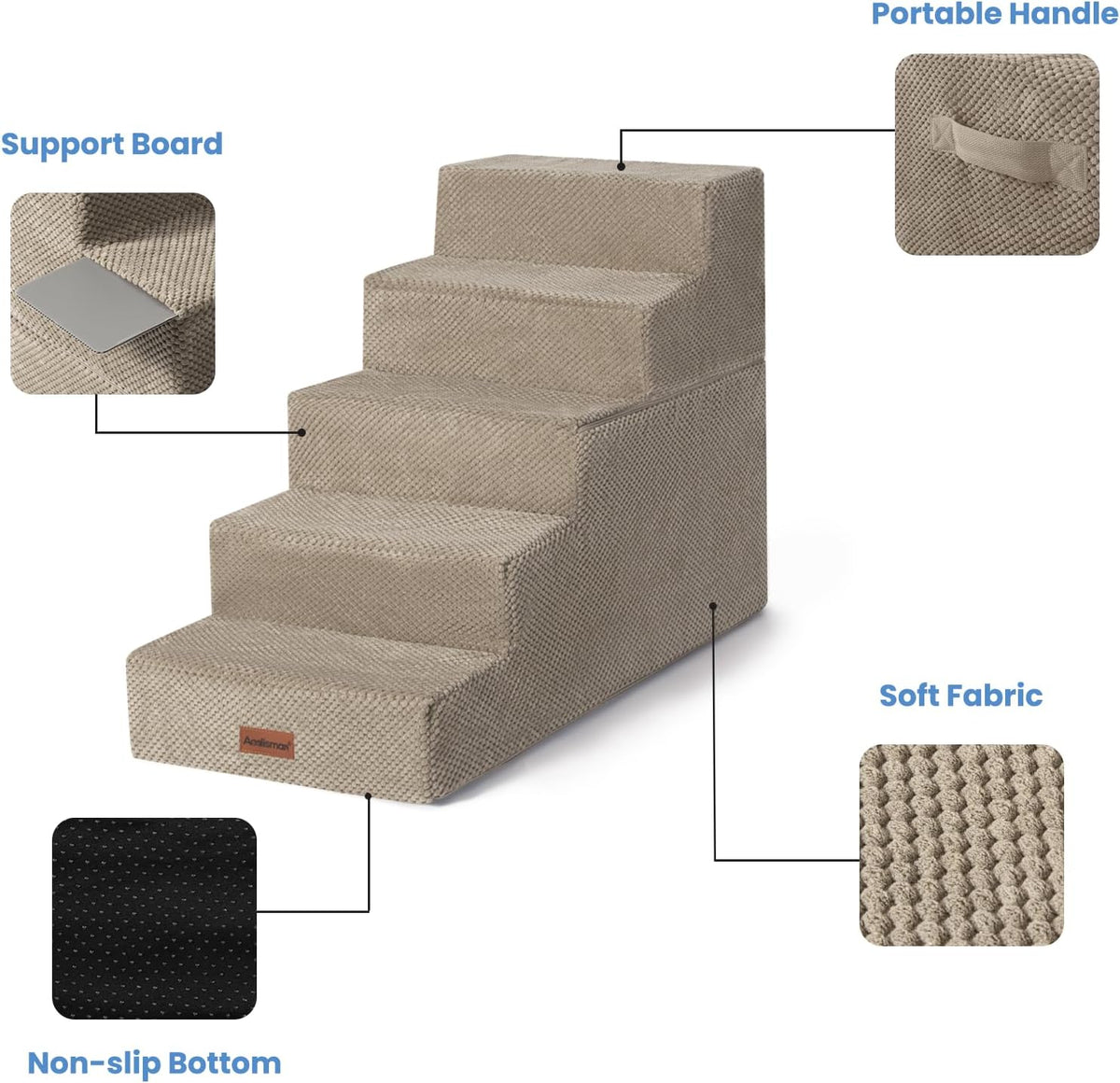Dog Stairs for Small Dogs & Cats - Khaki / 5-Step 22.6" H - image 2