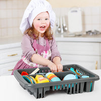 deAO 41-piece kids play dishes set with drainer, cups, plates, cutlery and pans - view 3