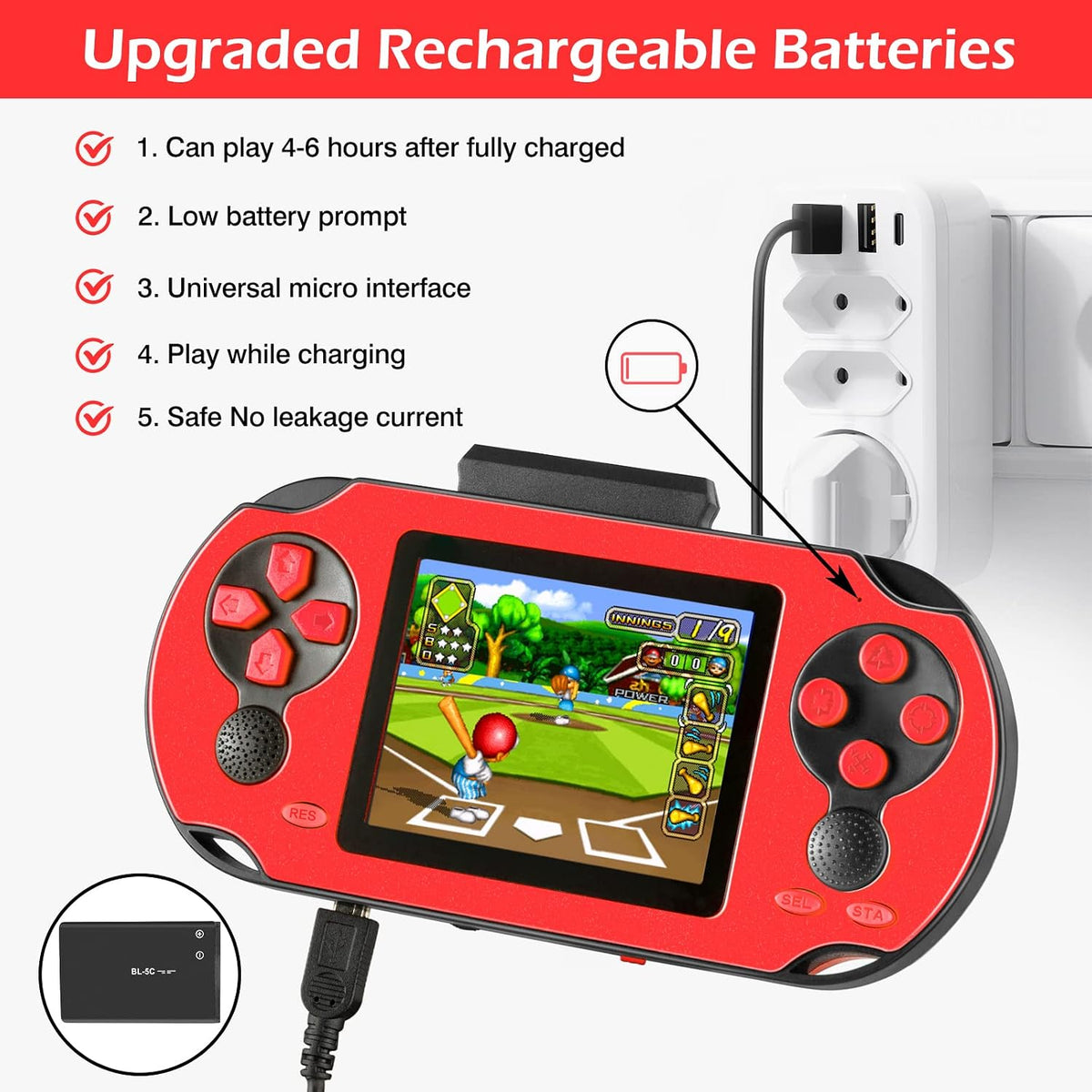 TaddToy 16 Bit Handheld Game for Kids Adults - Red - image 4