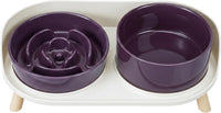 Elevated Slow Feeder Dog Bowls with Splash Proof Stand - Medium / Purple