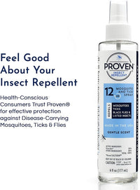 Proven Insect Repellent Spray, Keep Mosquitoes, Ticks and Flies Off, DEET Alternative Repellent, Up to 12-Hour Protection, Great for Camping or Hiking, 6 Ounce, Gentle Scent Spray