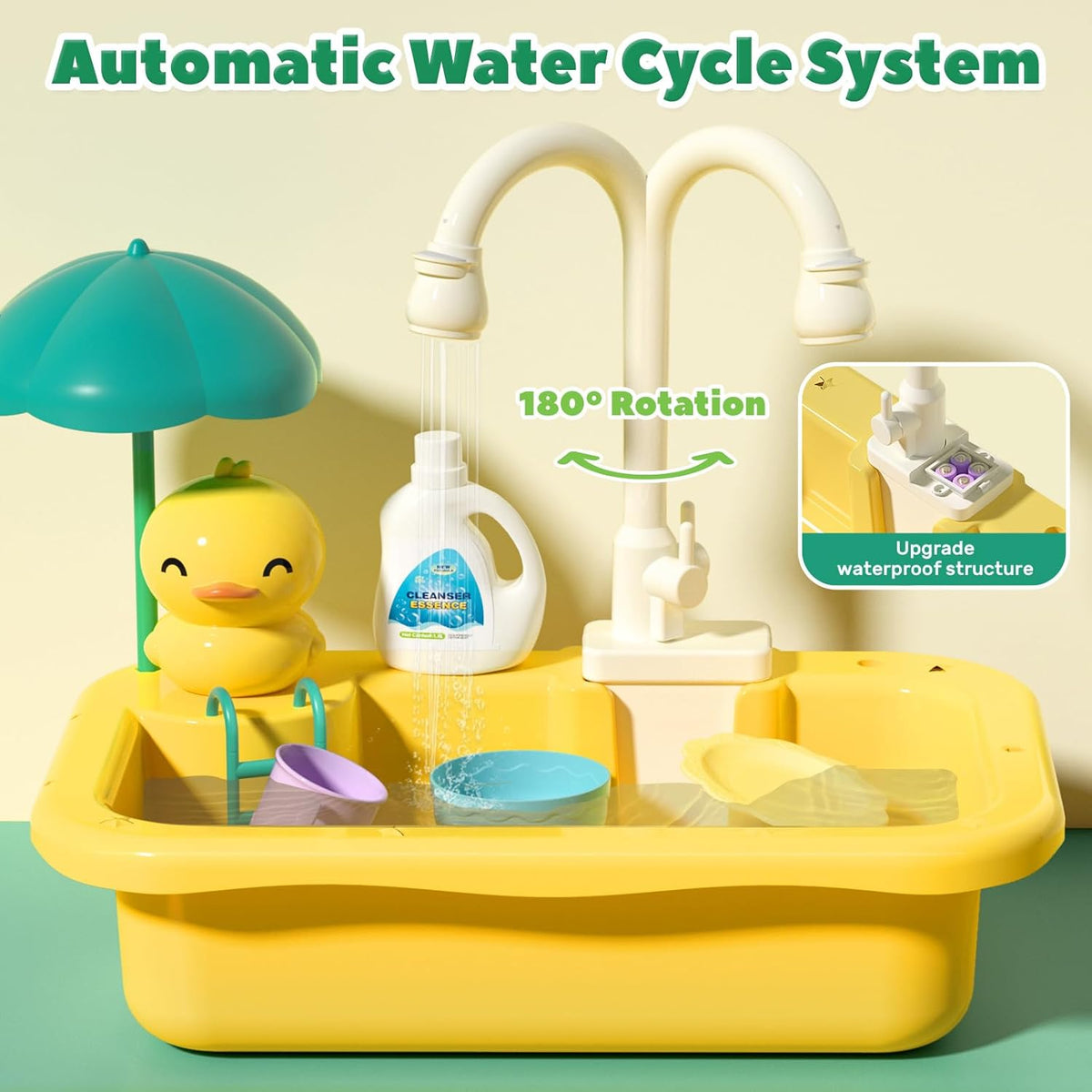 CUTE STONE Color Changing Play Kitchen Sink Toys - Yellow - image 3