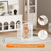 4 Panles Full Matel Freestanding Dog Gates with Door, 96"Extra Wide 32"Tall Free Standing Dog Pet Gate for Indoor & Outdoor. Foldable Pet Fences for Doorways, House, Stairs, Porch, Deck, Yard