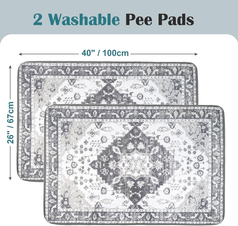 Washable Pee Pads for Dogs, Non-Slip Potty Pads - Grey Medallion / 40"x26" (Pack of 2) - image 3