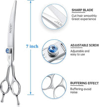 JASON 7" Curved Dog Grooming Scissors, Ergonomic Pets Cats Trimming Shears with Offset Handle and a Jewelled Screw for Right Handed Groomers, Sharp, Comfortable