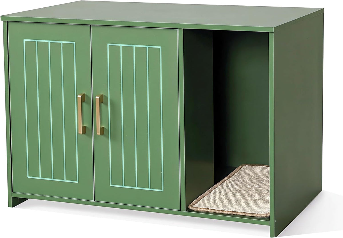 Cat Litter Box Enclosure, with Scratching Mat - Matcha Green / 27.6"L x 18.2"W x 19.6"H