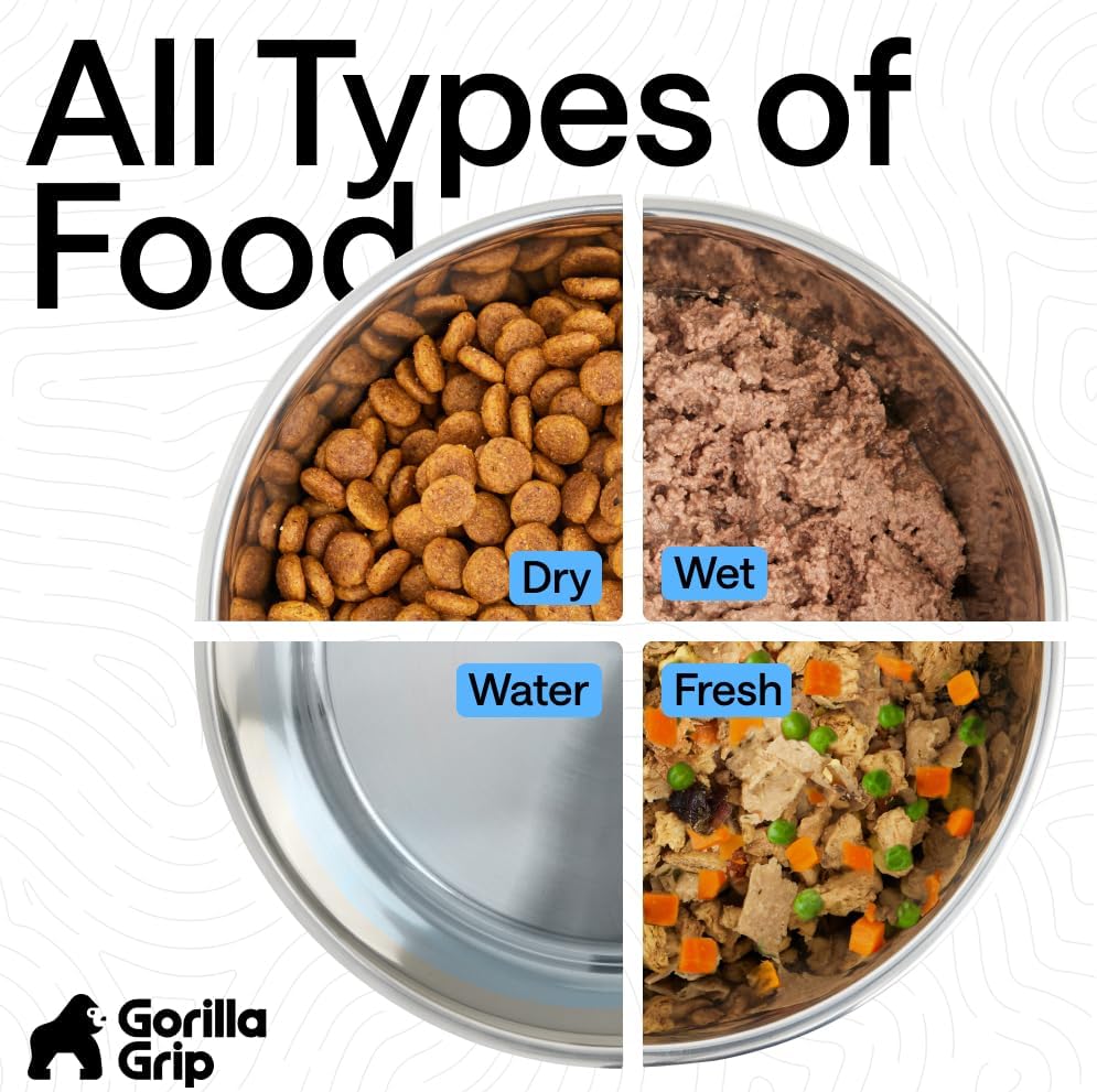 GORILLA GRIP Dog Bowl Set, Food Grade 304 Stainless Steel, 8 Cup - Black / 8 Cup (Set of 2) - image 4