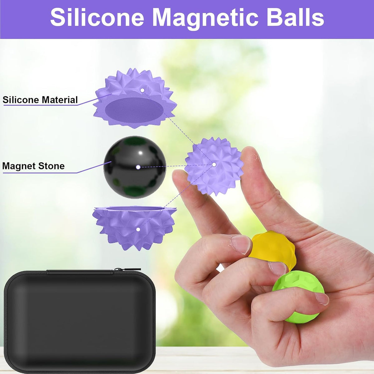 BUSOHA Silicone Magnetic Fidget Balls - Yellow+pink+purple+green + Pink / 1.2 Inch - image 3