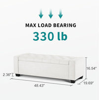 48" Ottoman with Storage, White Storage Ottoman Bench with Safety Hinge, Upholstered Entryway Bench with Seating for Bedroom, Living Room, Holds up to 330 lb