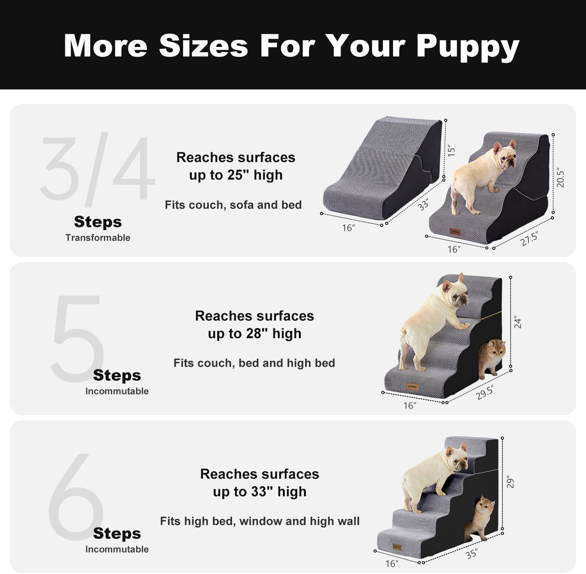 Dog Ramp for Large Dogs with Tunnel, 24" H 5 Steps for High Bed – Essentials for Dogs - 6-Steps Curved / Black Fleece - image 2