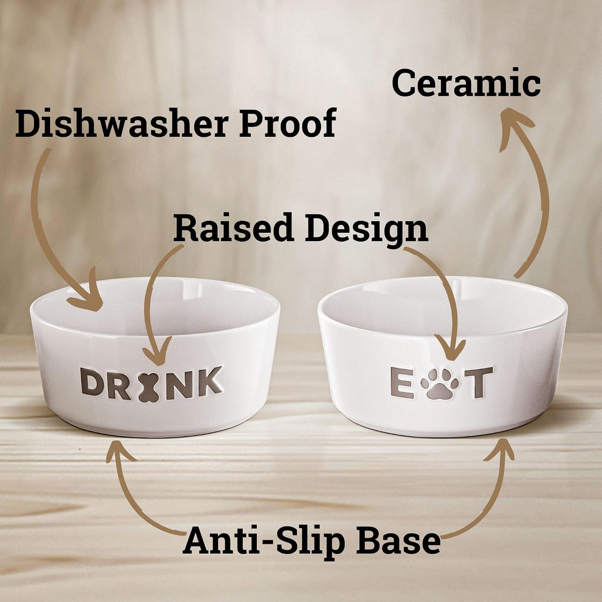 Ceramic Dog Bowl Set of 2 with Anti-Skid Base, 5.5"W x 2"H - Medium 6.5" / Gray - image 3