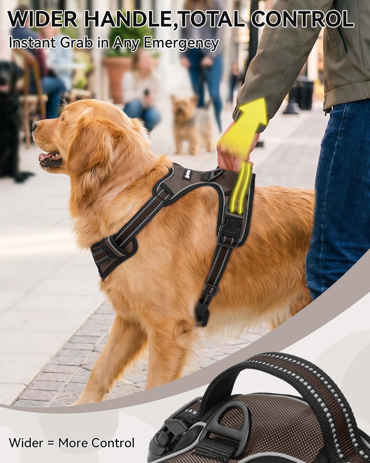Joytale No Pull Dog Harness & Seat Belt, Easy On 3-Buckle, L - Brown / Extra Large - image 2