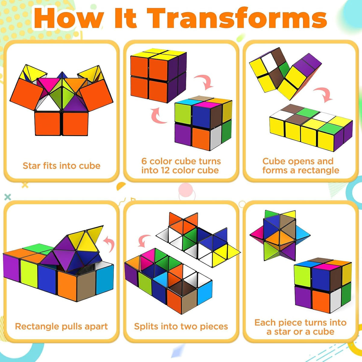 Euclidean Cube Fidget Toys for Kids 2 in 1 Star Cube Magic Cube - Multicoloured - image 3