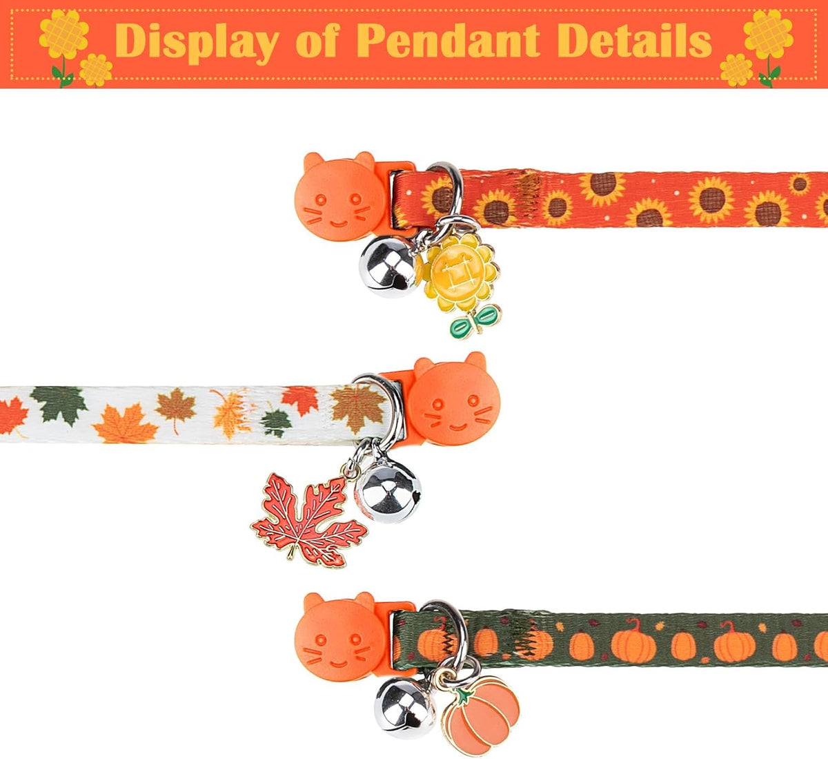 PUPTECK Halloween Cat Collar Breakaway with Bells, Kitten Outfit – Essentials for Cats - Orange / NECK (7.87"-11.8") - image 4