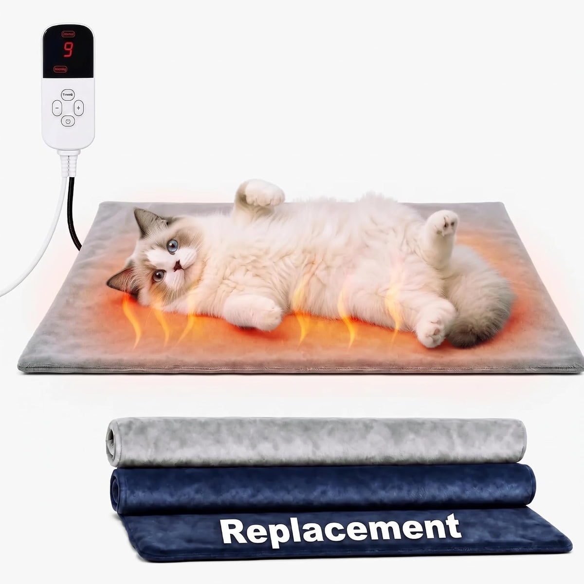 Cat Heating Pad, Heated Cat Bed with 9 Temp Setting & 4 Timer 18"*18" – Essentials for Cats