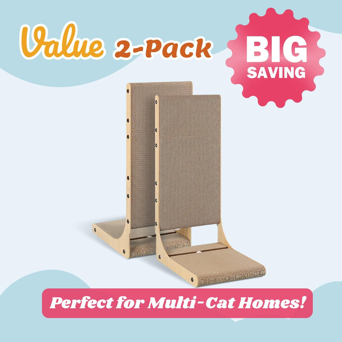 Zakkart 2-Pack L-Shaped Cat Scratching Board, Cardboard - Large 2PC (25.6'' tall) (Pack of 2) - image 2