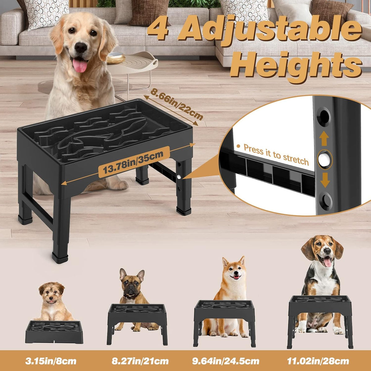 9 Cups Elevated Slow Feeder Dog Bowls 4 Adjustable Heights - Black - image 2