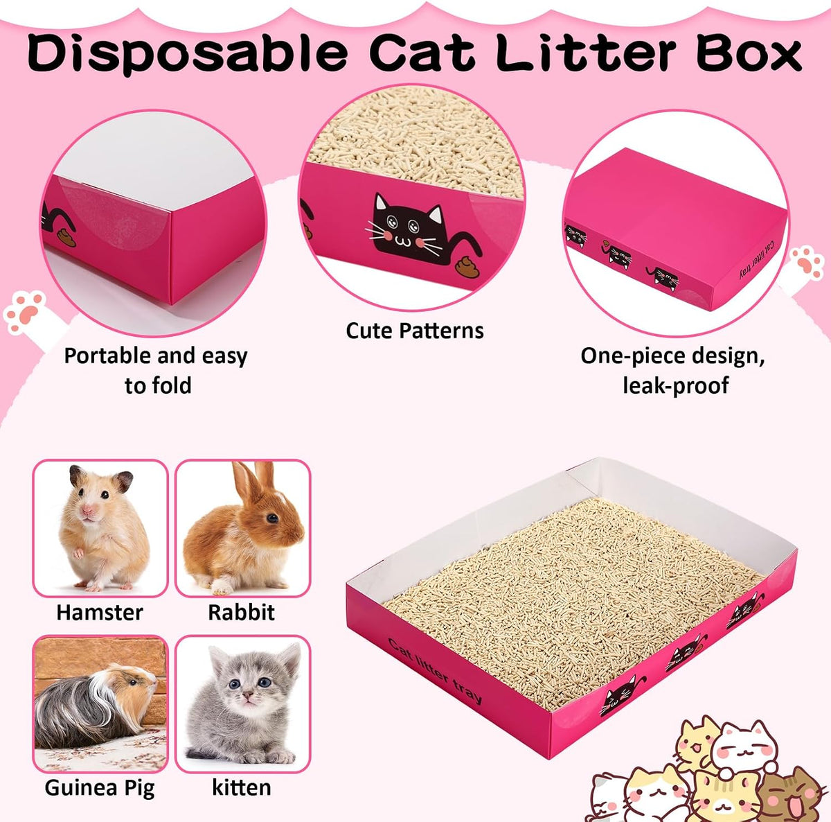 Amyhill 30 Pack Disposable Cat Litter Box Paper Pet Trays - Rose Red - image 4