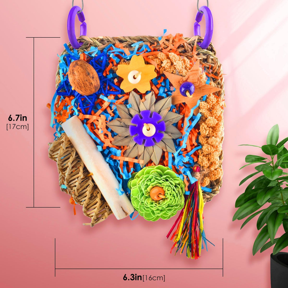 KATUMO Bird Toys, Grass Mat Shredding Hanging Toy for Budgie Parakeet – Essentials for Birds - Flower decor - image 2