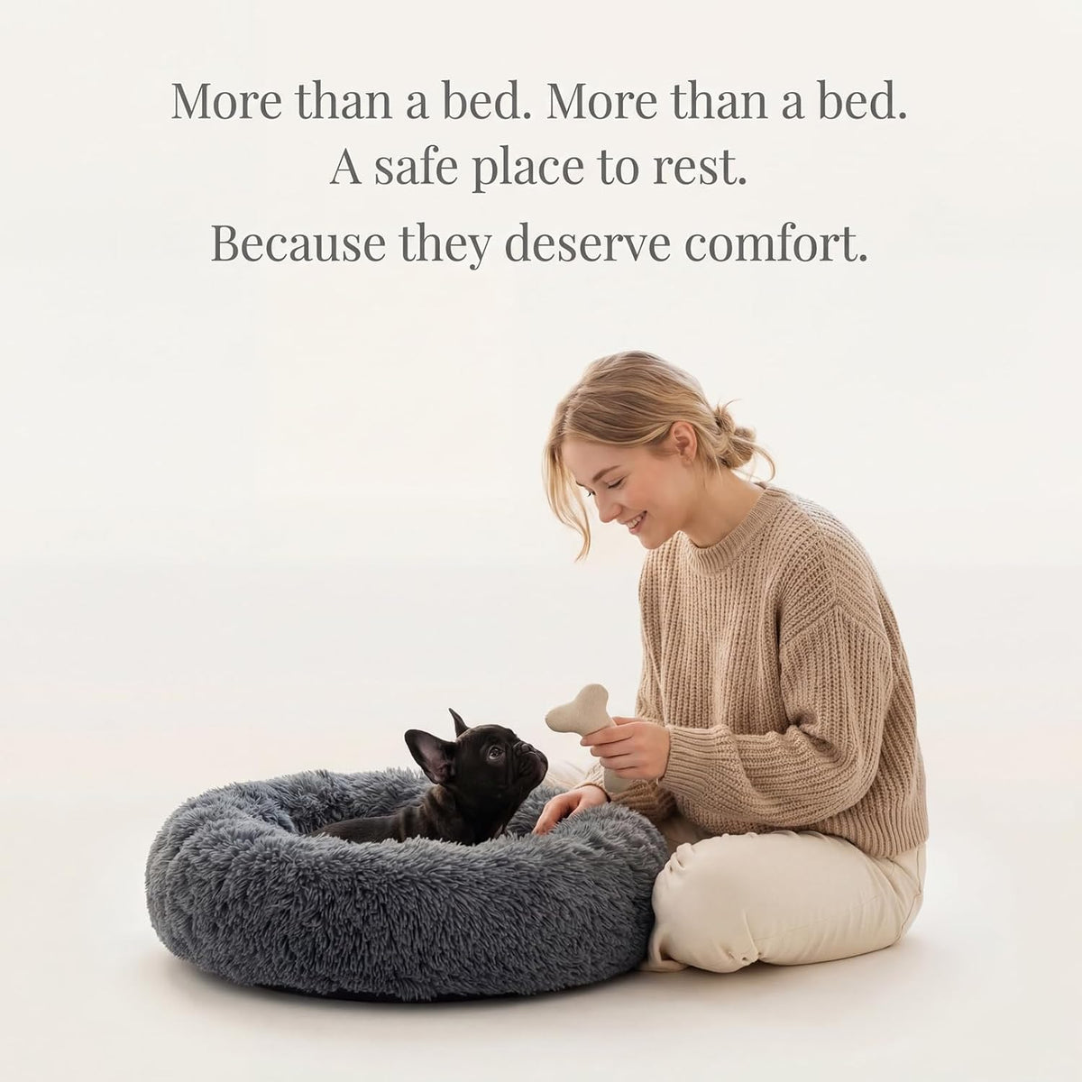 Small Calming Dogs Bed for Small Dogs Anti-Anxiety Machine Washable - Dark grey / 19 inches - image 2