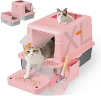 Stainless Steel Litter Box with Lid, 20L Metal Enclosed Litter Box for Big Cat, Flip-Top Design with Anti-Leakage High Sides, Large Cat Lovers Gifts (#2 Pink)