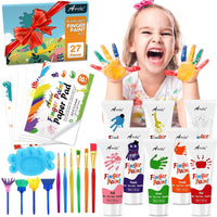 AROIC 8PCS Washable Finger Paint, Non-Toxic Finger Paints – Fun for Kids & Family - 8 Colors (27 PCS)