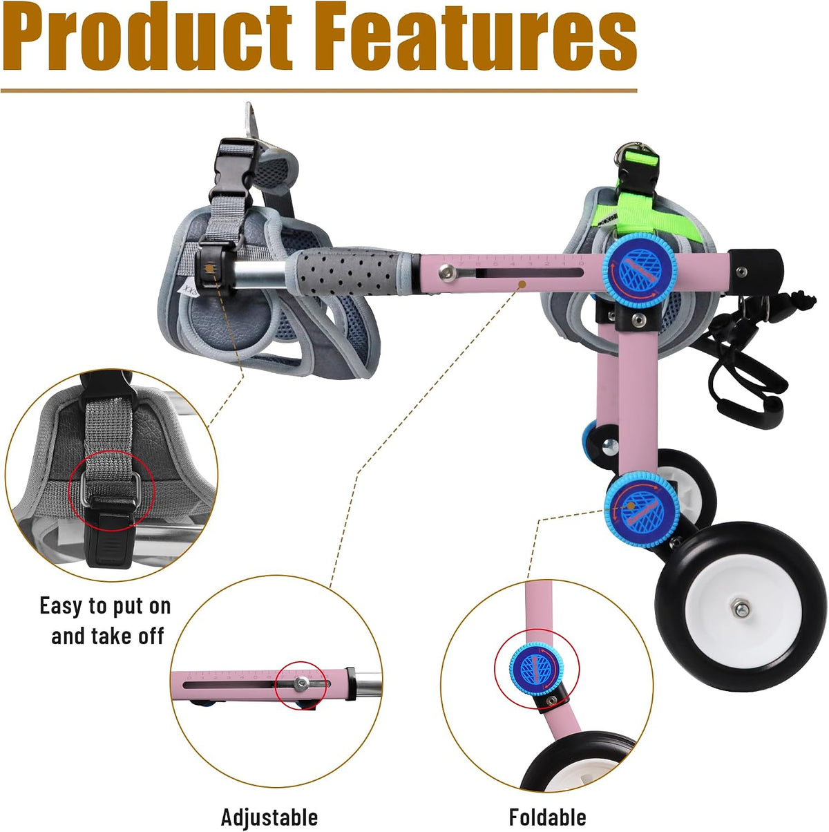 Dog Wheelchair for Back Legs, Adjustable Mobility Cart for Dog – Essentials for Dogs - Pink X-Small Plus - image 4