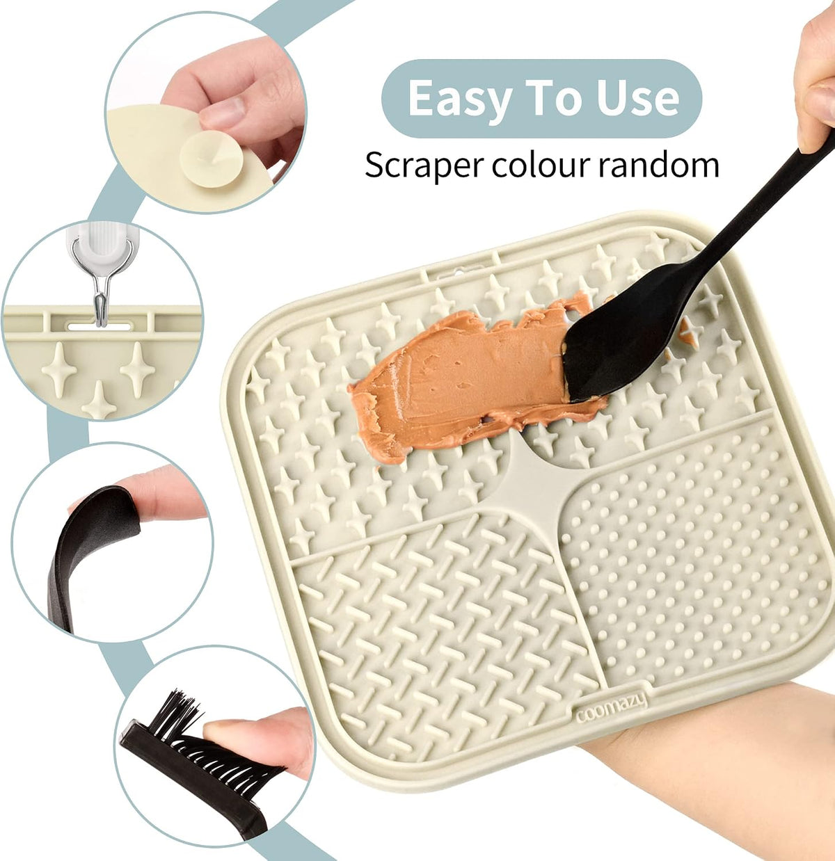 Coomazy Lick Mat for Dogs Cat Slow Feeder Lick Mat with Suction Cups - BEIGE+GRAY - image 3