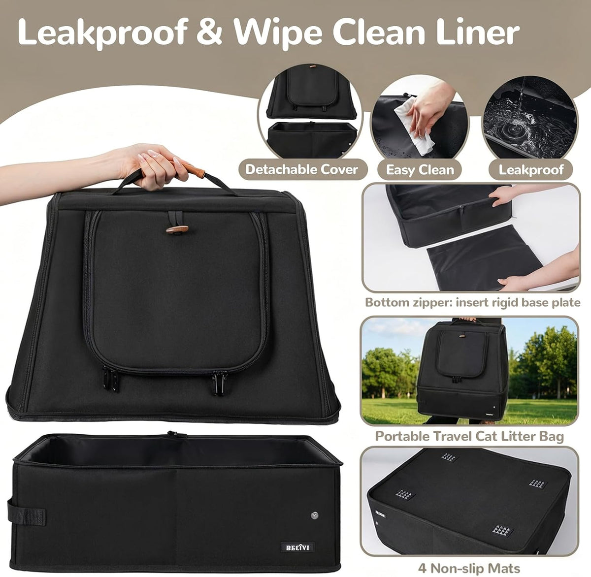 Portable Cat Travel Litter Box with Lid and 10 Pcs Disposable Liner - BLACK XL - image 3