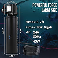 TARARIUM 660GPH Aquarium Fish Tank Filter with 24V DC Powerful Pump for 100-400 Gallon Green Cleaning Machine for Turtle Tank Saltwater Freshwater Crystal Clear, Cold Plunge Filter