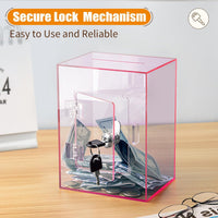 Hicocool Clear Acrylic Piggy Bank with Lock & Key - Pink - image 2