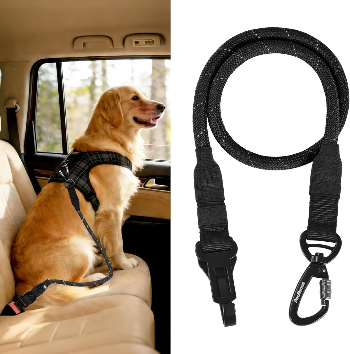 Dog Seat Belt for Car, Durable Rope Dog Car Harness for Vehicle – Essentials for Dogs - Black / 1 Pack