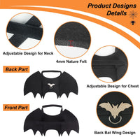 Vivifying black felt dog bat wings Halloween costume with pumpkin bells - view 2