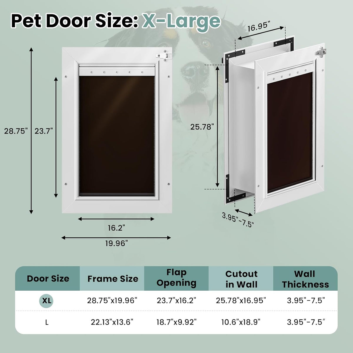3-Flaps Insulated Aluminum Dog Door for Wall, Pets Up to – Essentials for Dogs - XLarge - image 4